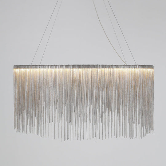 Led Chain Fringe Chandelier - Minimalistic Metal Pendant Light For Living Room Silver / 15.5