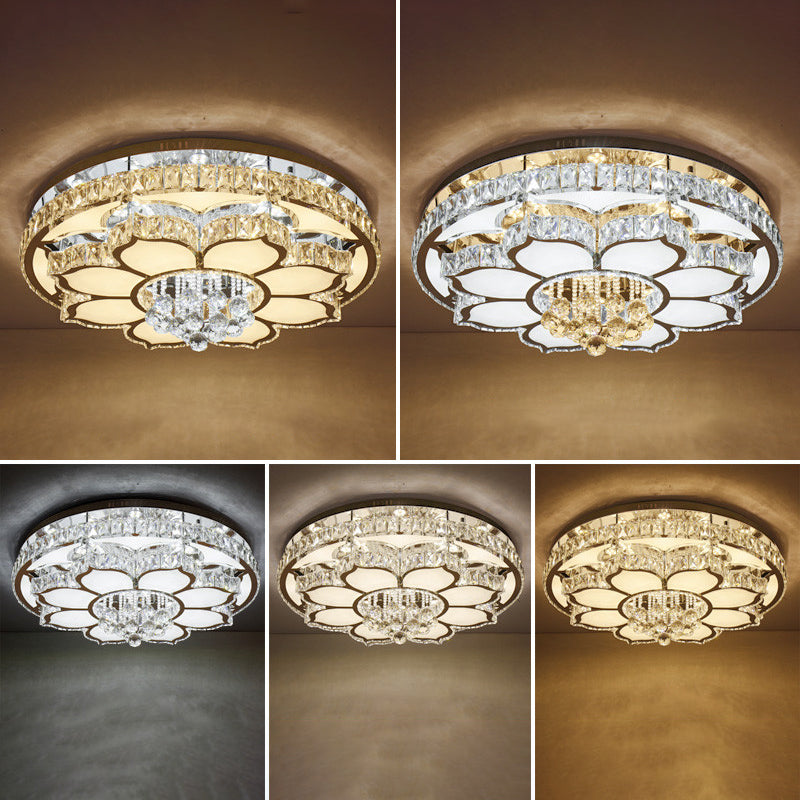 Plafonnier LED moderne en cristal blanc avec motif de fleur pour salon avec design encastré