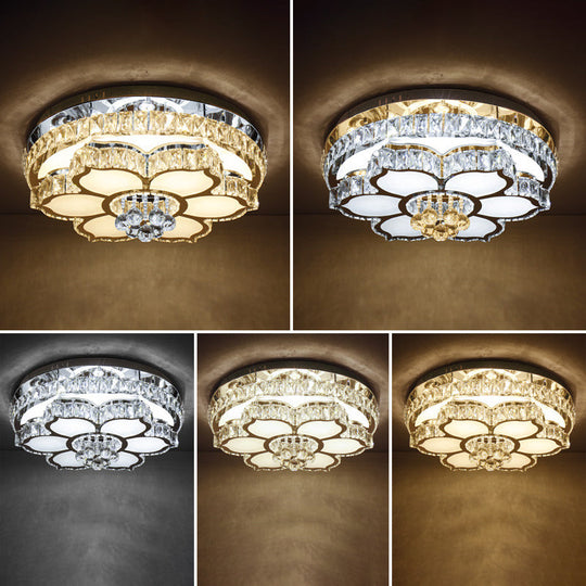 Plafonnier LED moderne en cristal blanc avec motif de fleur pour salon avec design encastré