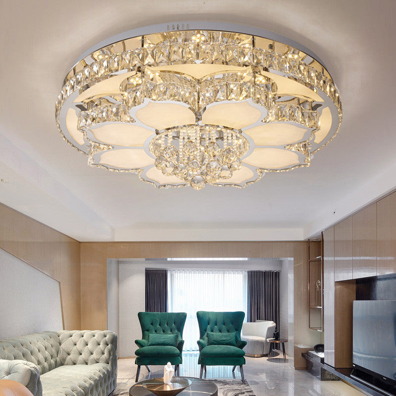 Plafonnier LED moderne en cristal blanc avec motif de fleur pour salon avec design encastré