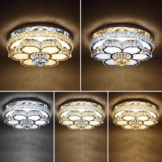 Plafonnier LED moderne en cristal blanc avec motif de fleur pour salon avec design encastré