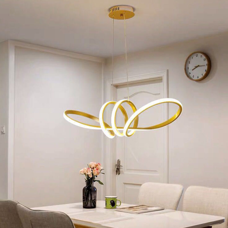 Gold Artistic LED Chandelier Pendant for Dining Room - Twisting Aluminum Design