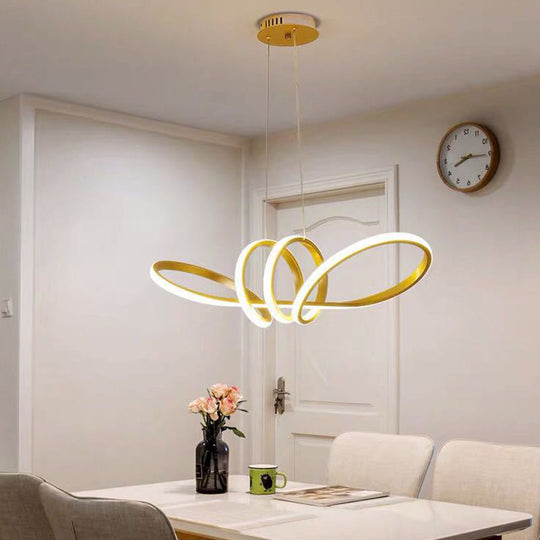 Gold Artistic LED Chandelier Pendant for Dining Room - Twisting Aluminum Design