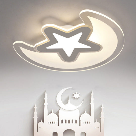 Crescent and Star LED Cartoon Ceiling Light for Children's Room in White