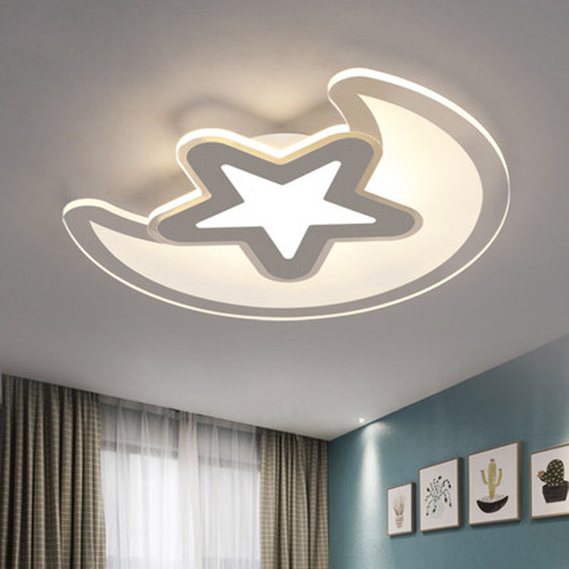 Crescent and Star LED Cartoon Ceiling Light for Children's Room in White