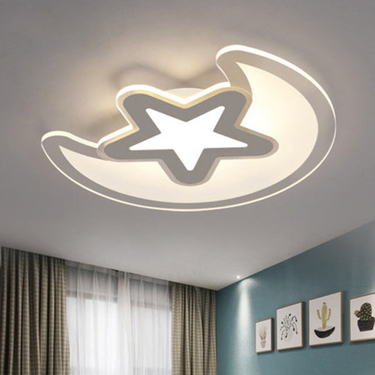 Crescent and Star LED Cartoon Ceiling Light for Children's Room in White