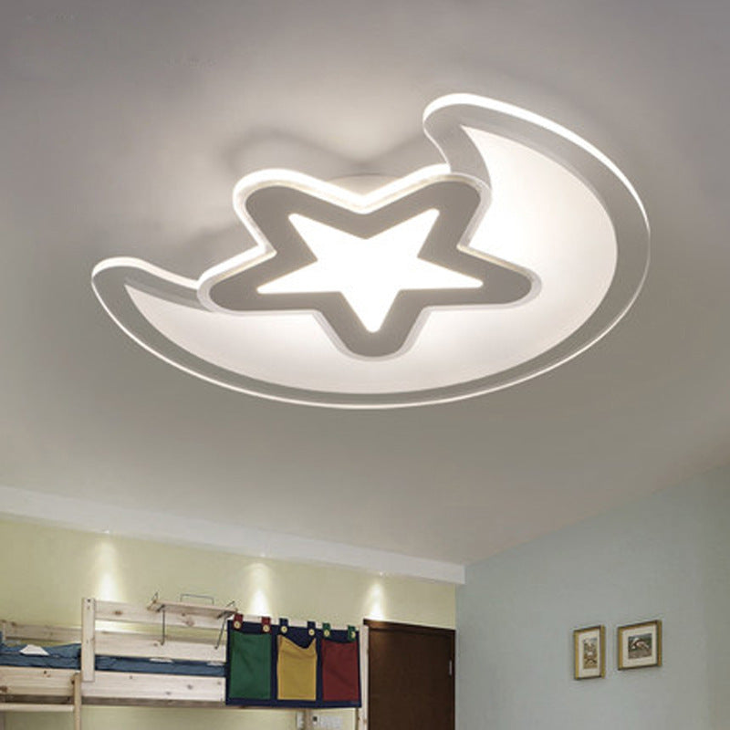 Crescent and Star LED Cartoon Ceiling Light for Children's Room in White