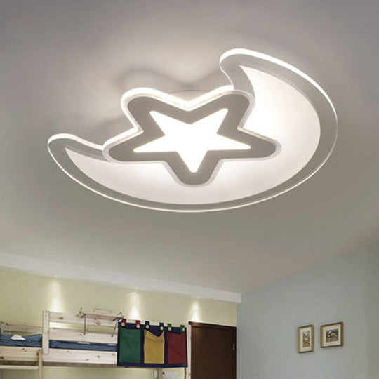 Crescent and Star LED Cartoon Ceiling Light for Children's Room in White