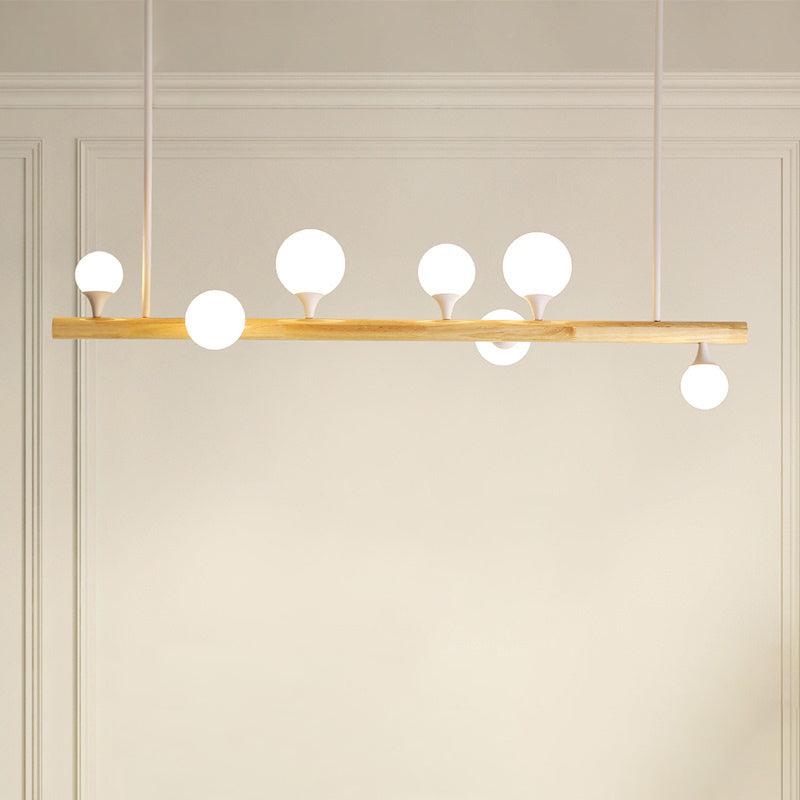 Minimalist Wood Island Pendant Light With Opal Glass Balls - Perfect For Restaurants
