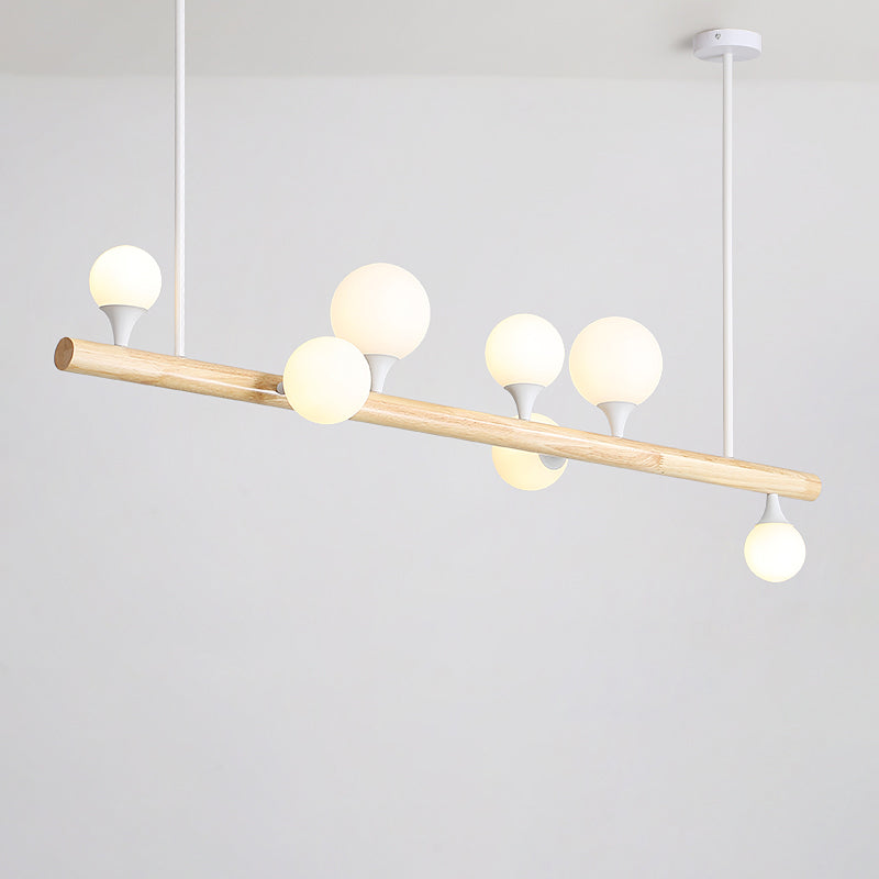 Minimalist Wood Island Pendant Light With Opal Glass Balls - Perfect For Restaurants 7 /