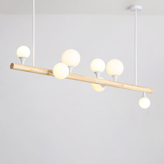Minimalist Wood Island Pendant Light With Opal Glass Balls - Perfect For Restaurants 7 /