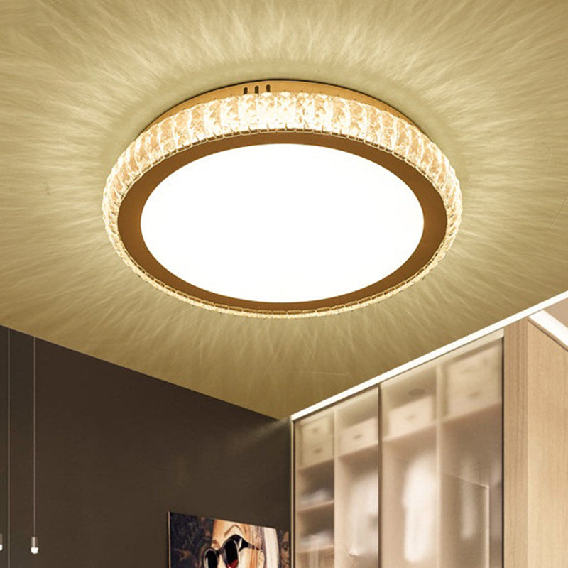 Prismatic K9 Crystal Ceiling Light: Elegant White Flush Mount LED for Bedroom
