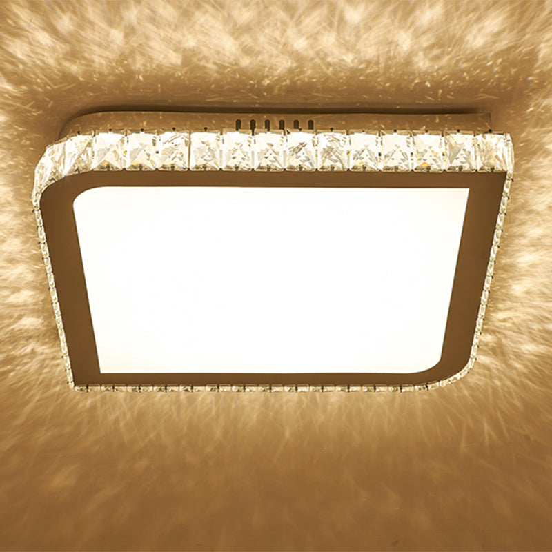 Prismatic K9 Crystal Ceiling Light: Elegant White Flush Mount LED for Bedroom