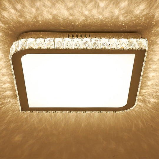 Prismatic K9 Crystal Ceiling Light: Elegant White Flush Mount LED for Bedroom