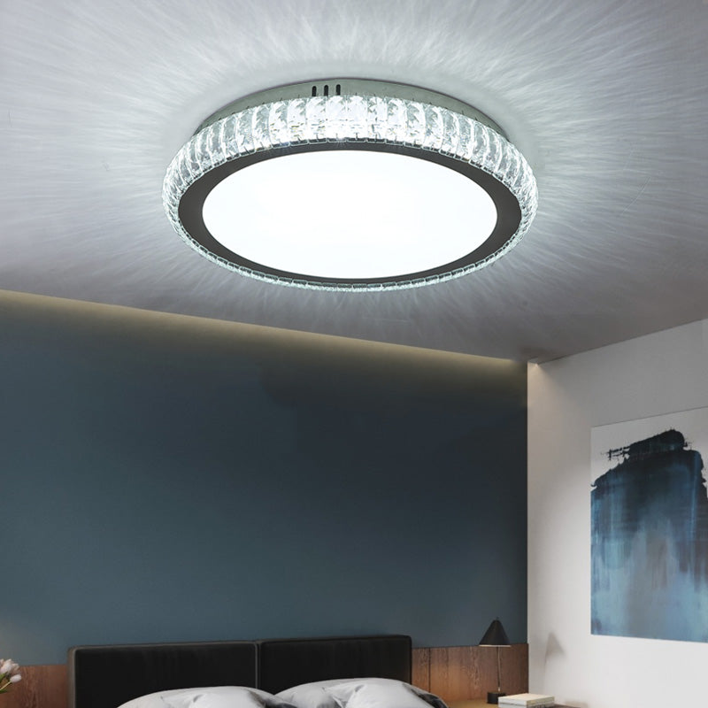 Prismatic K9 Crystal Ceiling Light: Elegant White Flush Mount LED for Bedroom