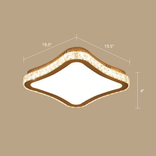 Prismatic K9 Crystal Ceiling Light: Elegant White Flush Mount LED for Bedroom