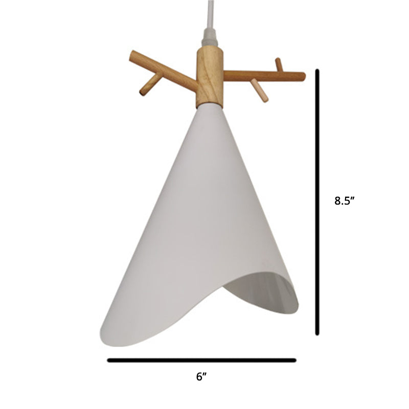 Nordic Conical Pendant With Antler Deco - Metallic Hang Light For Dining Room Ceiling