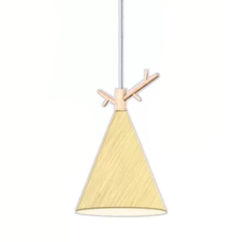 Nordic Conical Pendant With Antler Deco - Metallic Hang Light For Dining Room Ceiling Yellow