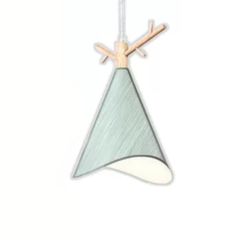 Nordic Conical Pendant With Antler Deco - Metallic Hang Light For Dining Room Ceiling Green