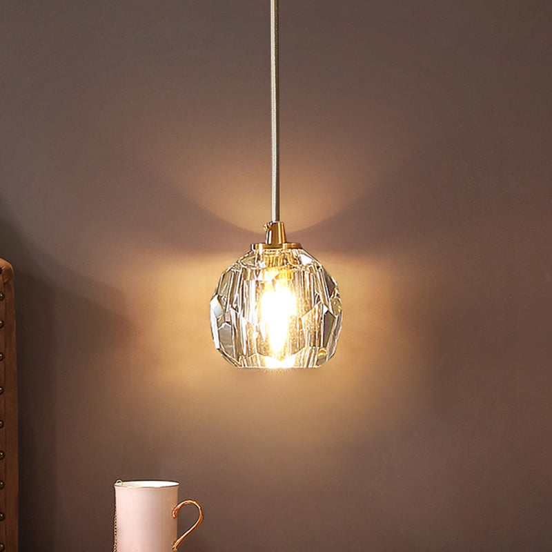 Gold Crystal Pendant Lamp: Simple & Elegant Ceiling Light For Bedside Or Any Room - 1 Clear-Cut Bulb
