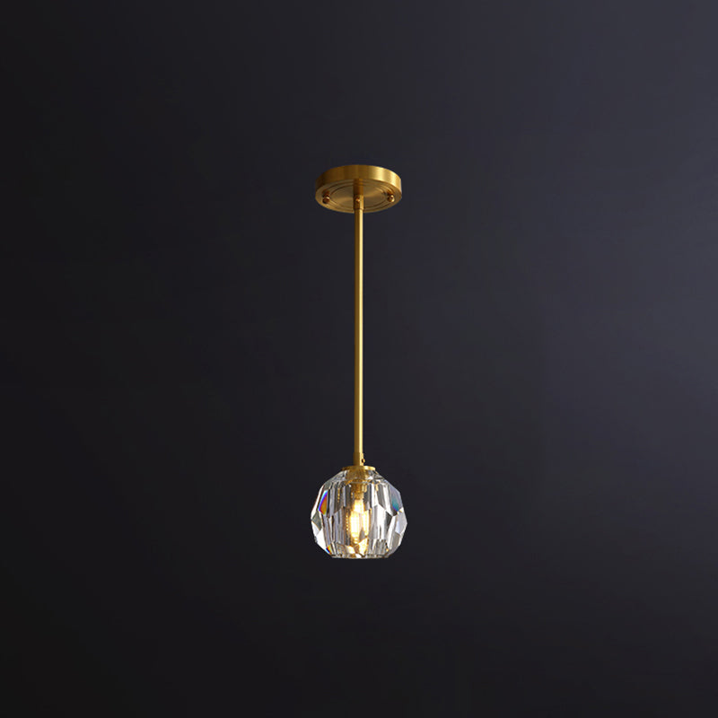 Clear Cut Crystal Gold Pendant Lamp with Simple Ball Design - 1 Bulb Bedside Light