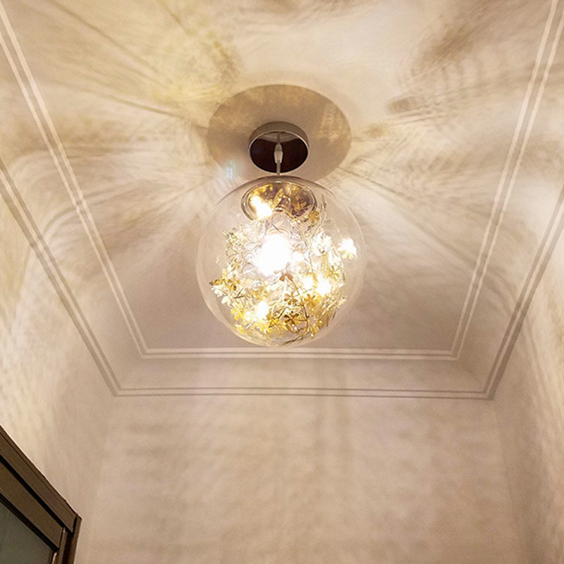 Clear Glass Pendant Light with Elegant Foil Flower for Dining Room