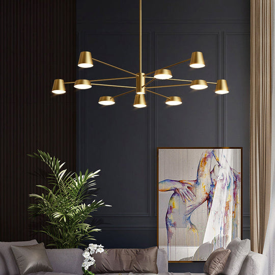 Postmodern LED Brass Chandelier - Conical Metal Pendant Light for Living Room Suspension