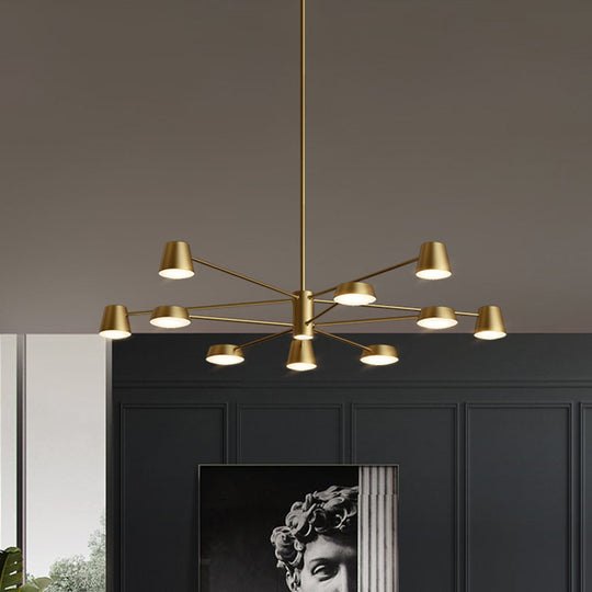 Postmodern LED Brass Chandelier - Conical Metal Pendant Light for Living Room Suspension
