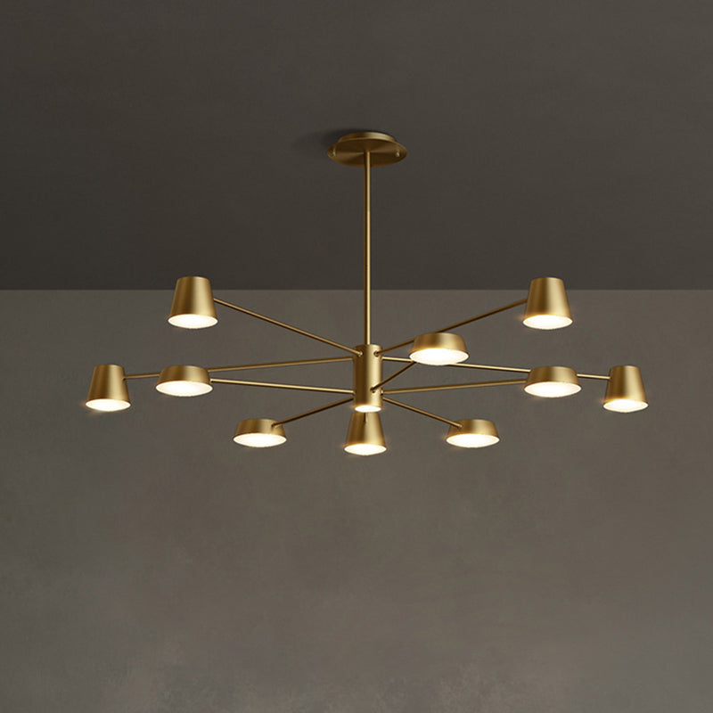 Brass Conical Led Chandelier: Stylish Postmodern Suspension Light For Living Room