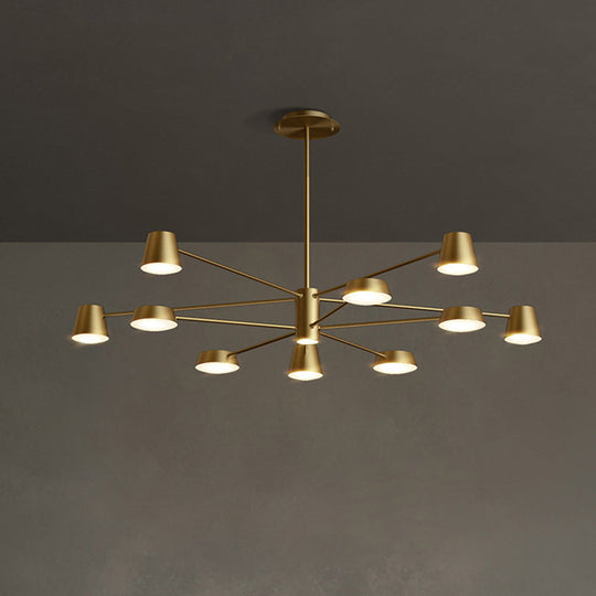 Brass Conical Led Chandelier: Stylish Postmodern Suspension Light For Living Room