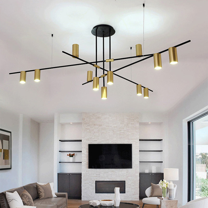 Modern Black and Gold Chandelier with Cross Arm Design – Stylish Living Room Hanging Light