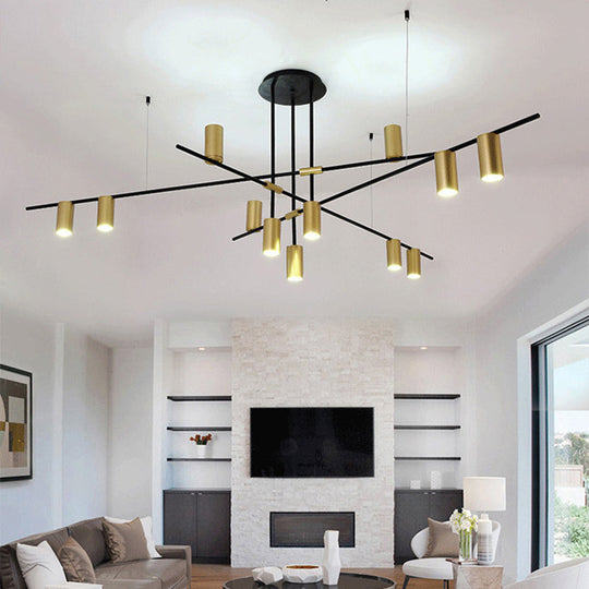 Postmodern Metal Cross Arm Chandelier In Black And Gold - Elegant Living Room Spotlight