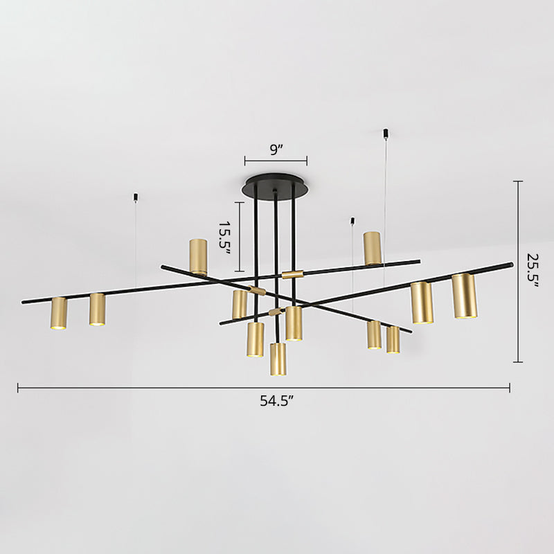 Postmodern Metal Cross Arm Chandelier In Black And Gold - Elegant Living Room Spotlight