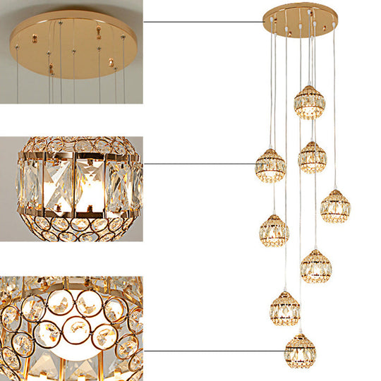 Gold Crystal Encrusted Sphere Pendant – Modern Style Ceiling Hanging Lantern for Staircase