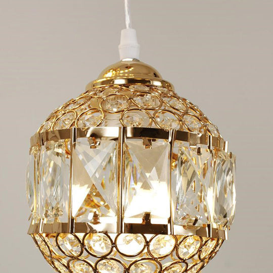Gold Crystal Encrusted Sphere Pendant – Modern Style Ceiling Hanging Lantern for Staircase