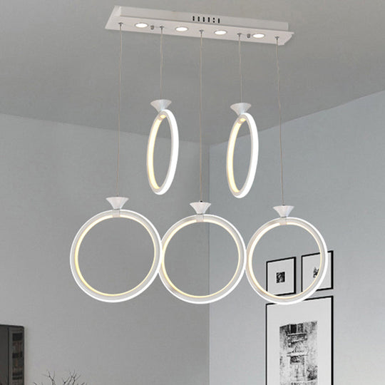 Contemporary Multi-Ring Pendant Light for Kitchen - 3/5-Head Cluster Design with Acrylic and Warm/White/Natural Light