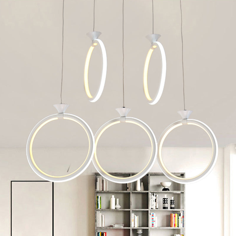 Contemporary Multi-Ring Pendant Light for Kitchen - 3/5-Head Cluster Design with Acrylic and Warm/White/Natural Light