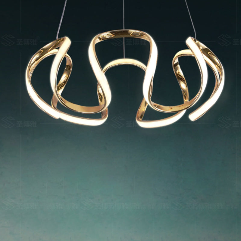 Modern Gold LED Chandelier Pendant Light for Bedrooms - Minimalistic & Curved Hanging Lamp