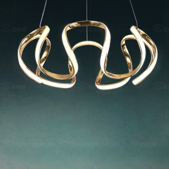 Modern Gold LED Chandelier Pendant Light for Bedrooms - Minimalistic & Curved Hanging Lamp