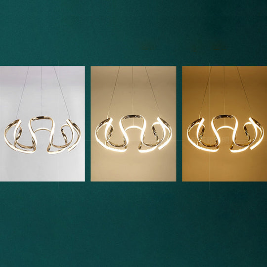 Modern Gold LED Chandelier Pendant Light for Bedrooms - Minimalistic & Curved Hanging Lamp
