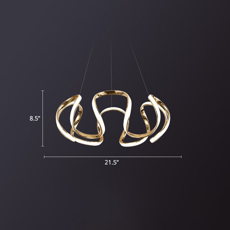 Modern Gold LED Chandelier Pendant Light for Bedrooms - Minimalistic & Curved Hanging Lamp
