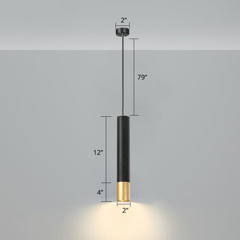 Minimalistic Tube design LED Hanging Lamp for Bedside Suspension Pendant Light in Black