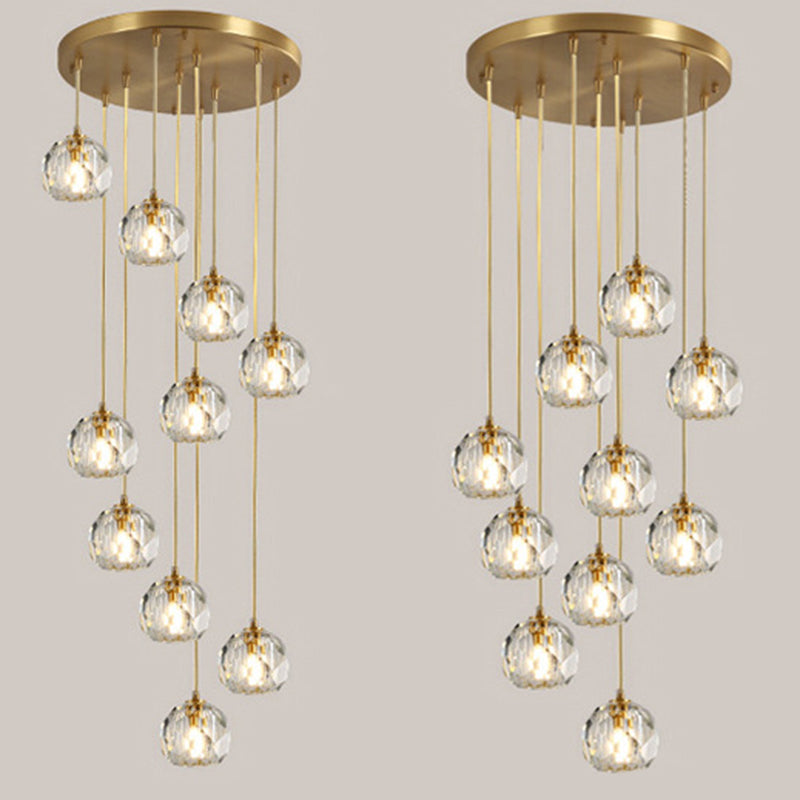 Beveled K9 Crystal Pendant Lamp in Brass Finish - Stylish Multi-Light Ceiling Fixture