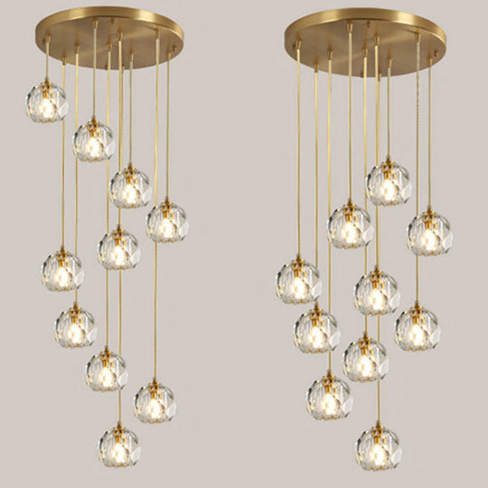 Beveled K9 Crystal Pendant Lamp in Brass Finish - Stylish Multi-Light Ceiling Fixture