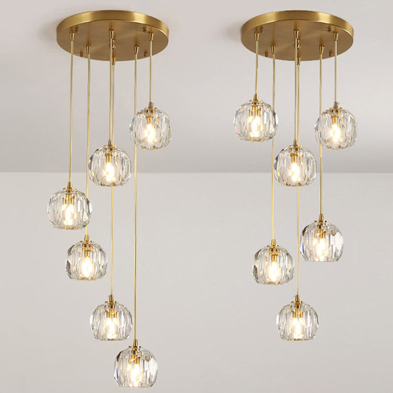 Beveled K9 Crystal Pendant Lamp in Brass Finish - Stylish Multi-Light Ceiling Fixture