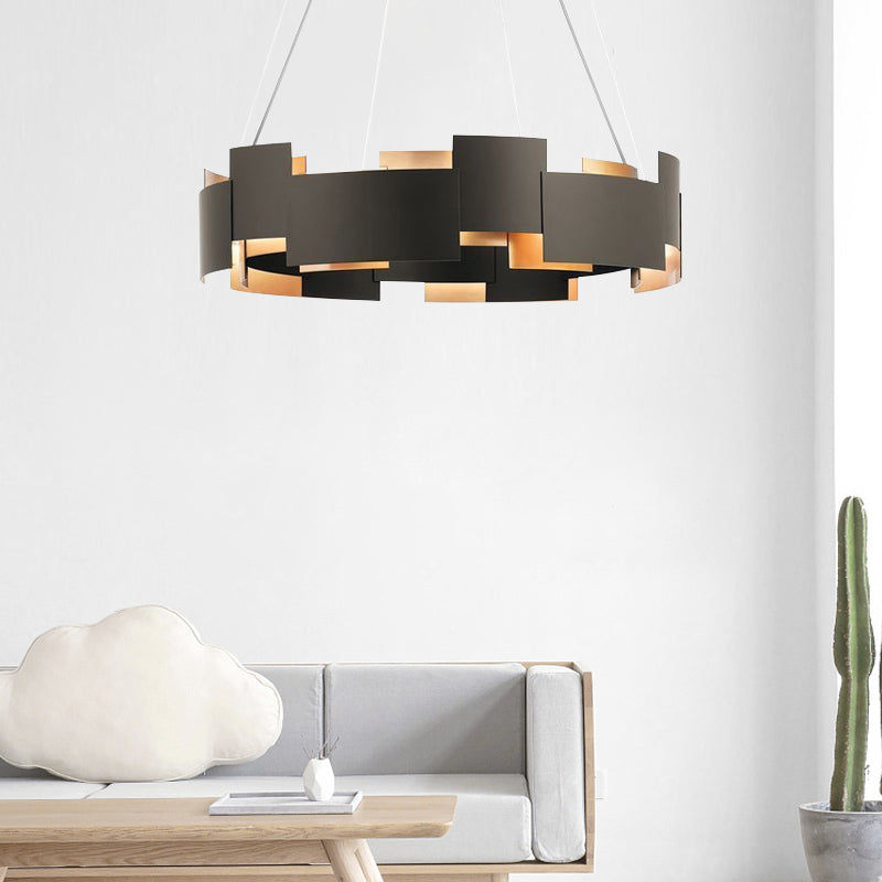 Black and Gold Metal Pendant Chandelier with Postmodern Splicing Design and Inner Suspension Light