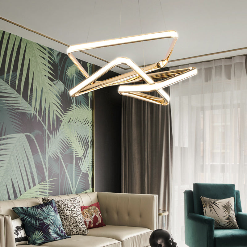 Sleek Contorted Gold Metal LED Pendant Light - Perfect for Living Rooms