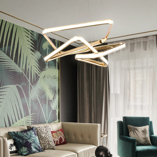 Sleek Contorted Gold Metal LED Pendant Light - Perfect for Living Rooms