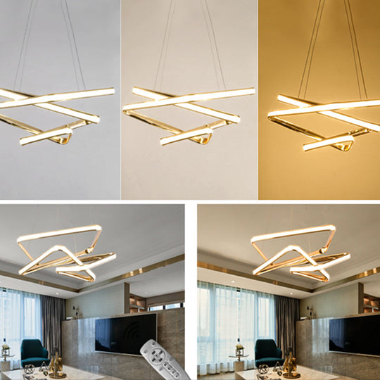 Sleek Contorted Gold Metal LED Pendant Light - Perfect for Living Rooms