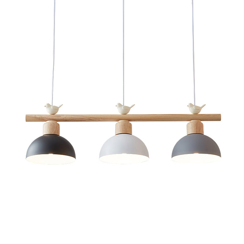 Nordic Shaded Hanging Island Light Metal Pendant With Bird Decor - 3-Head Dining Room Drop